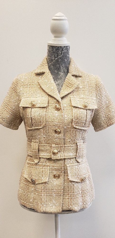 BEIGE TWEED BLAZER WITH A BELT